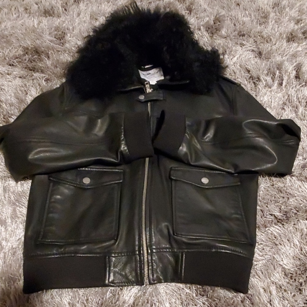 William Rast Leather Bomber w/Lamb Shearling Collar